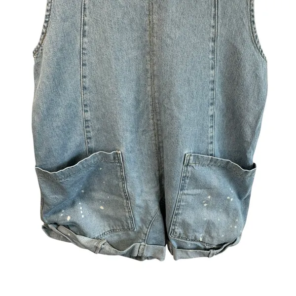 We The Free People High Roller Shortall Denim Overall M Bright Eyes Baggy 90s - Image 7
