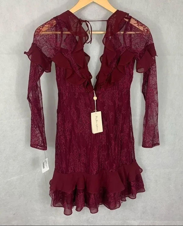 For Love and Lemons Daphne Bordeaux dress - Image 3