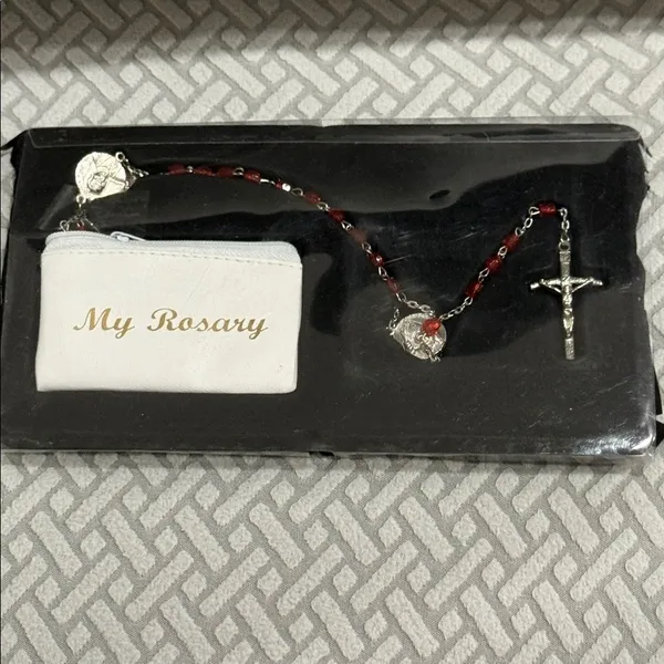 Vtg red rosary Pope John Paul II canonization Jesus Immaculate Conception red - Image 8