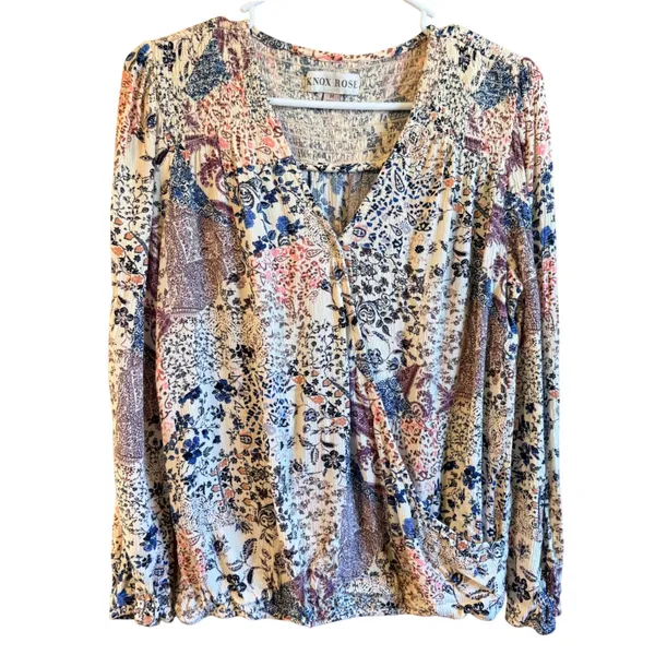 Knox‎ Rose Medium Floral Surplice Wrap Front Blouse Multicolor Boho Top Size M - Image 2