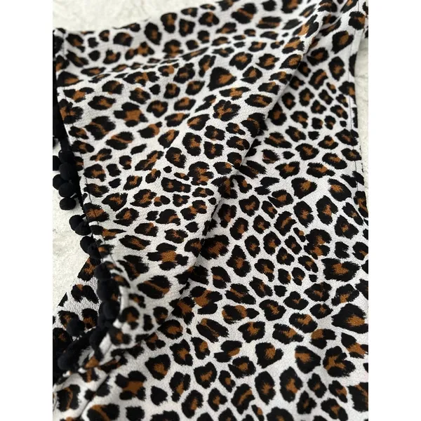Xhilaration‎ Leopard Print Swim Cover Up Top Pom Pom Trim Back Tie Womens Small - Image 2
