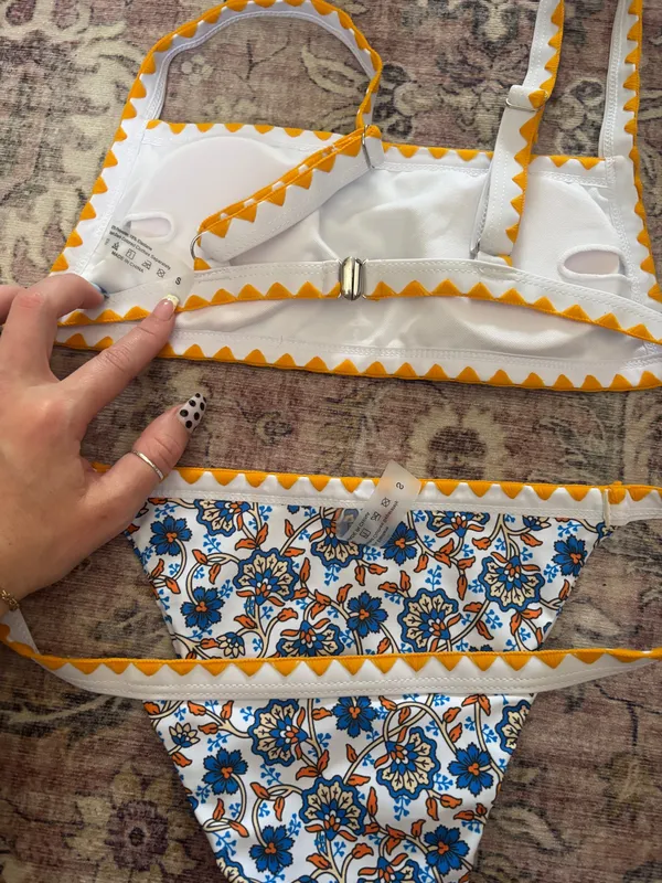 SHEIN Blue and Orange Floral Bathing Suit Set - Image 2