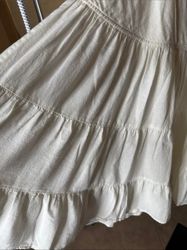 Free People Intimately Ivory Linen Blend Tiered Mini Dress Medium Cottagecore - Image 5