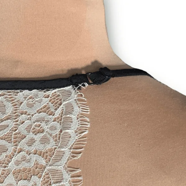 FT Black Satin Camisole Ivory Lace‎ Trim Adjustable Spaghetti Strap Large Top - Image 5