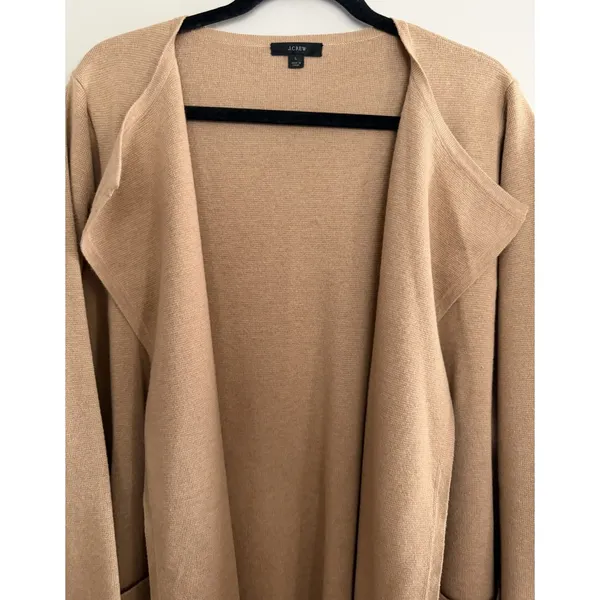 J. Crew Juliette Collarless Sweater Blazer Camel‎ Women's Size Large - Image 3
