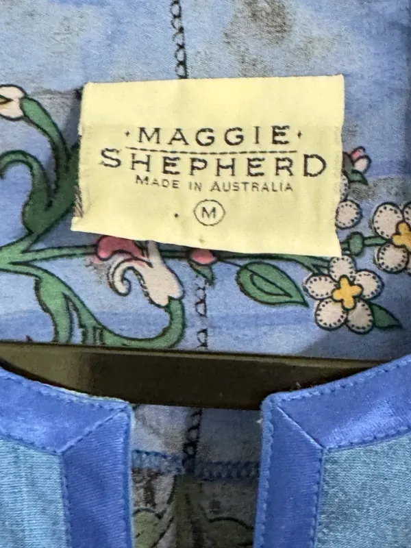 Maggie Shepherd Blue Floral Button Front Blouse Boho Top M Size M - Image 9