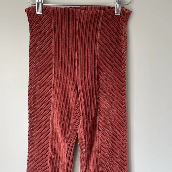 Free People Velvet Boho Ribbed High Rise Flare Pants Burgundy Red Size XS - Image 3