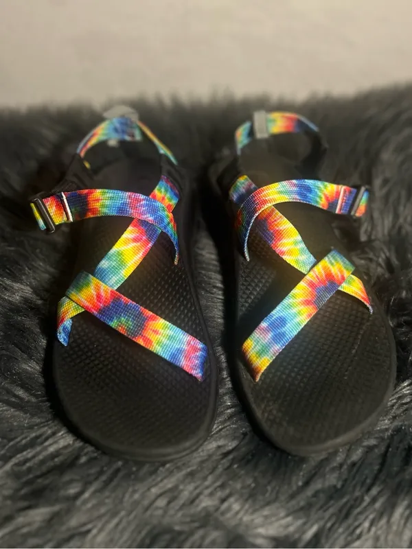 Chaco Rainbow Tie-Dye Strap Sport Sandal - Black Footbed Size 5 - Image 3
