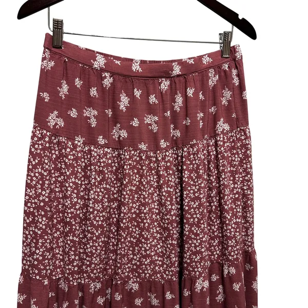 Prairie Floral Tiered Maxi Skirt M Mauve‎ Earthy Cottage Boho Western Festival - Image 2