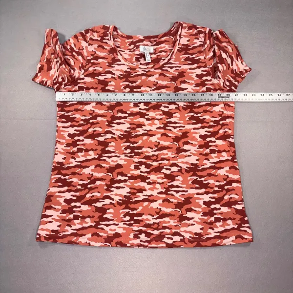 Denim & Co Active Womens Medium Red Pink Camo Short Sleeve Cotton Stretch Top - Image 5