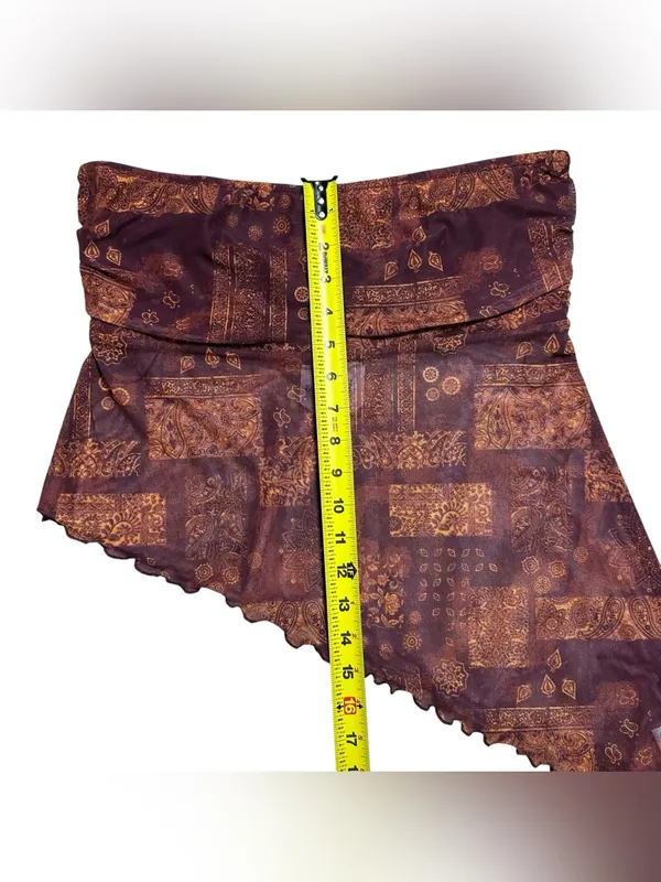 Ruby & Jewell Los Angeles Asymmetrical Mesh Tube Top Brown Paisley Size L NWT - Image 6