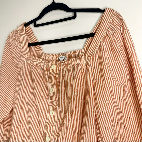 Madewell Puff-Sleeve Button-Front Crop Top in Embroidered Stripe XS - Image 6