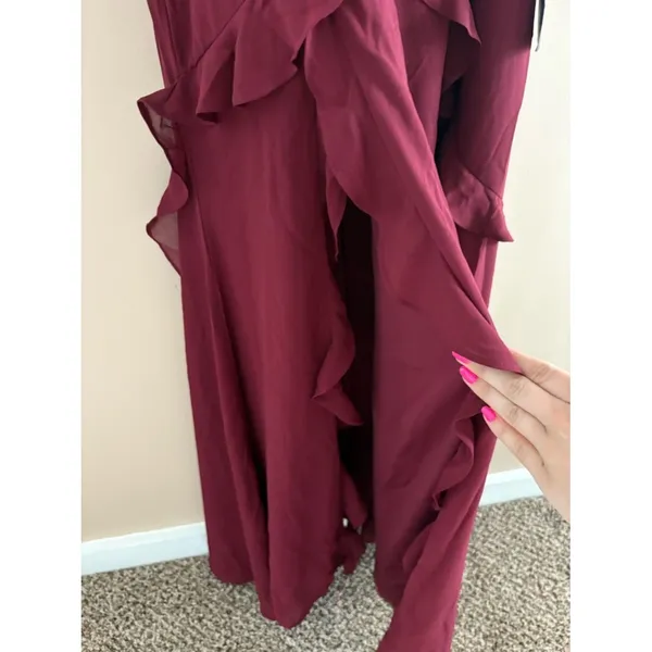 Lulus Fancy Sweetness Wine Red Ruffled Lace-Up Sleeveless Maxi Dress Size XL NWT - Image 9