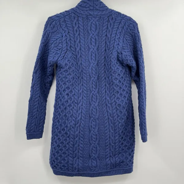 aran crafts sweater women Cable Knit XXS 2XS Blue 100 Merino Wool Fisher Core - Image 8