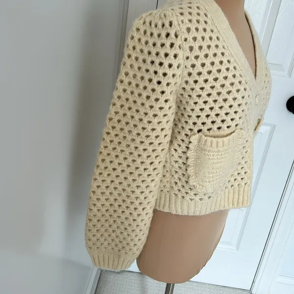 English Factory Cream Open Knit Cardigan - Image 4