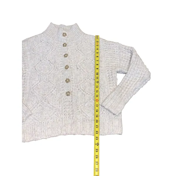 American Eagle Cream Cable Knit Mock Neck Button Sweater XS‎ Cream White Cozy - Image 6