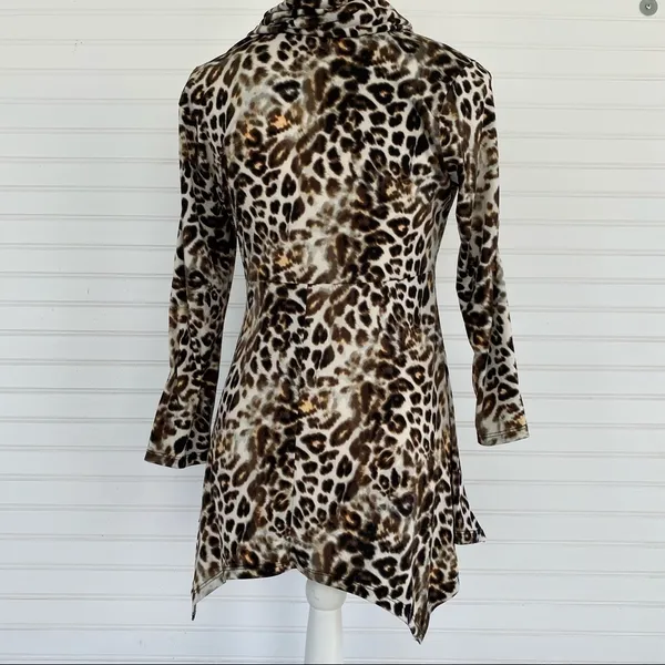 Animal print Tunic‎ Blouse Size Small CHAUS Brown - Image 3