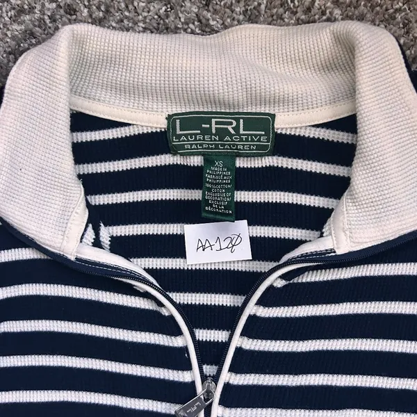 Lauren Ralph Lauren Active Navy White Stripe Sweater XS 100% Cotton - Image 2