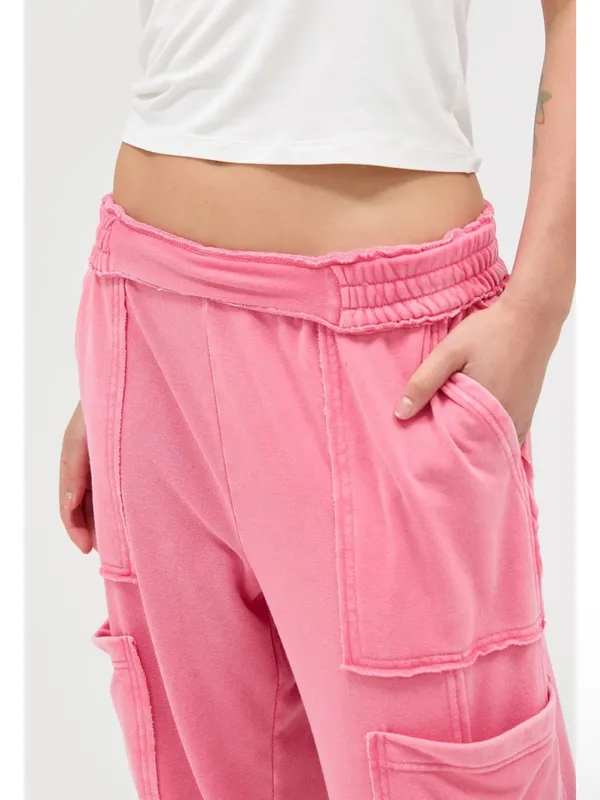 NEW Double Zero Taffy Pink Mineral Wash Cargo Sweatpants – Medium - Image 5