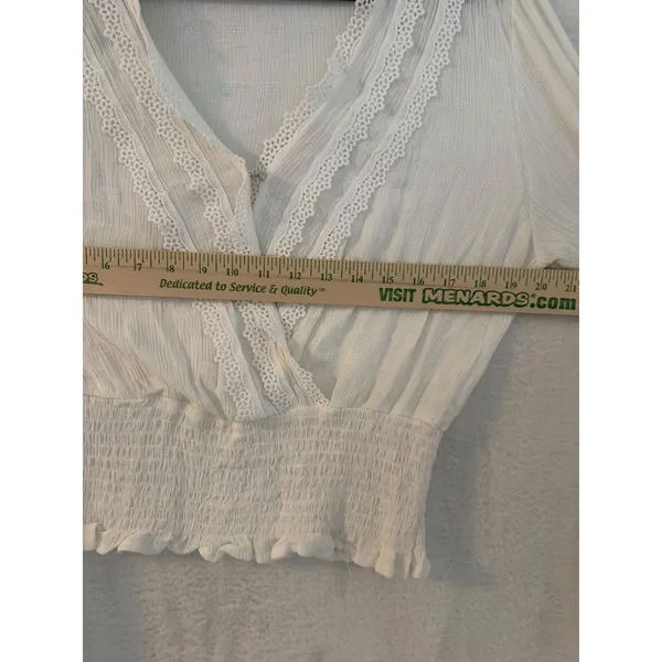 Selfie White Crochet Lace‎ Trim Smocked Waist Blouse XL Long Sleeve Boho Top - Image 7