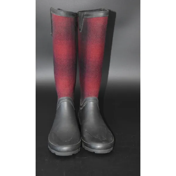 Woolrich Sebago Plaid Rain Boots Womens Red Black Buffalo Check Rubber Tall Sz10 - Image 3
