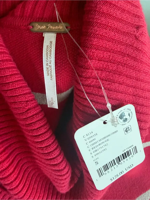 Free People Red & Cream Striped Turtleneck Sweater - Image 6