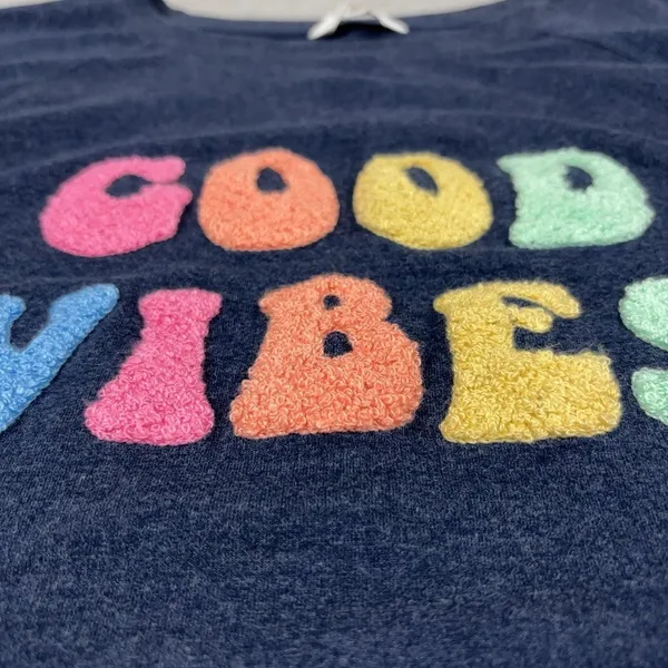 Wildfox Sweatshirt Womens XL Blue Crewneck Raglan Good Vibes Graphic Pullover - Image 3