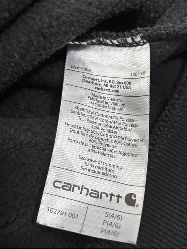 Carhartt Black Logo Pullover Hoodie Size S - Image 9