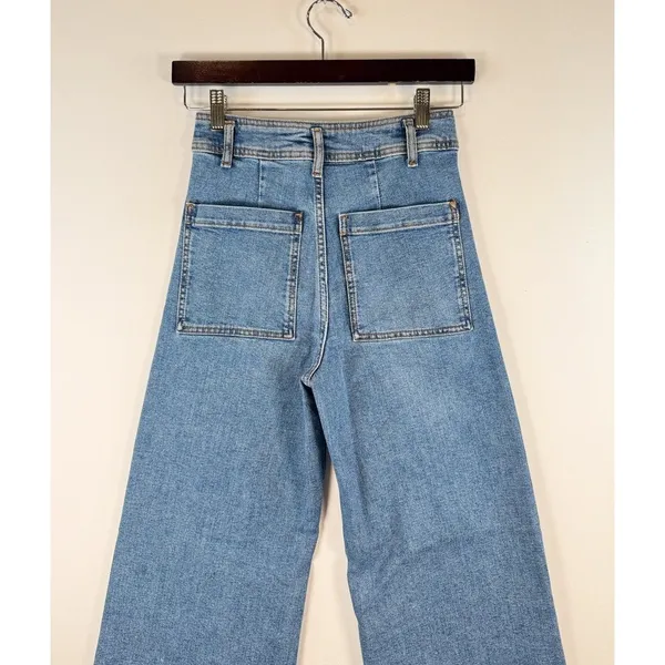 ZARA Womens Jeans Blue Denim High Rise Wide Leg Baggy Zip Fly Medium Wash Size 2 - Image 9