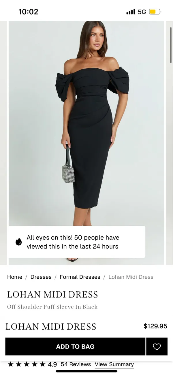 New Showpo Lohan Midi Dress Off Shoulder Puff Sleeve Size Medium MSRP $129 - Image 3
