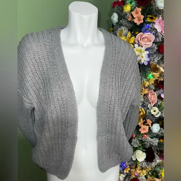 Oversized Grey Ribbed Knit Cardigan - Chunky Open Front Sweater - Image 2