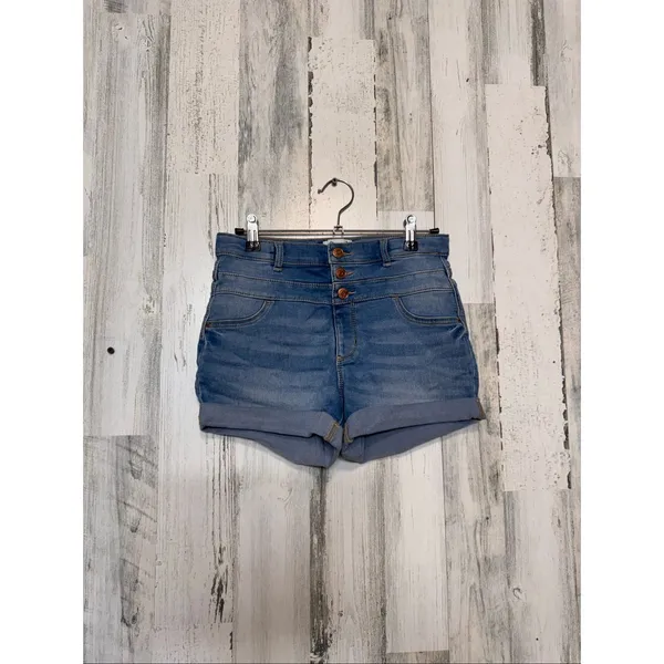 Jordache High Waisted Denim Shorts Womens Size 14 Medium Wash 3-Button Cuffed He - Image 2
