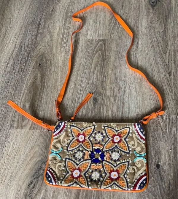 Leather Beaded Handbag Orange - Image 10