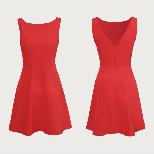 RIHOAS The Red Boat Neck High Waisted Mini Dress M - Image 6