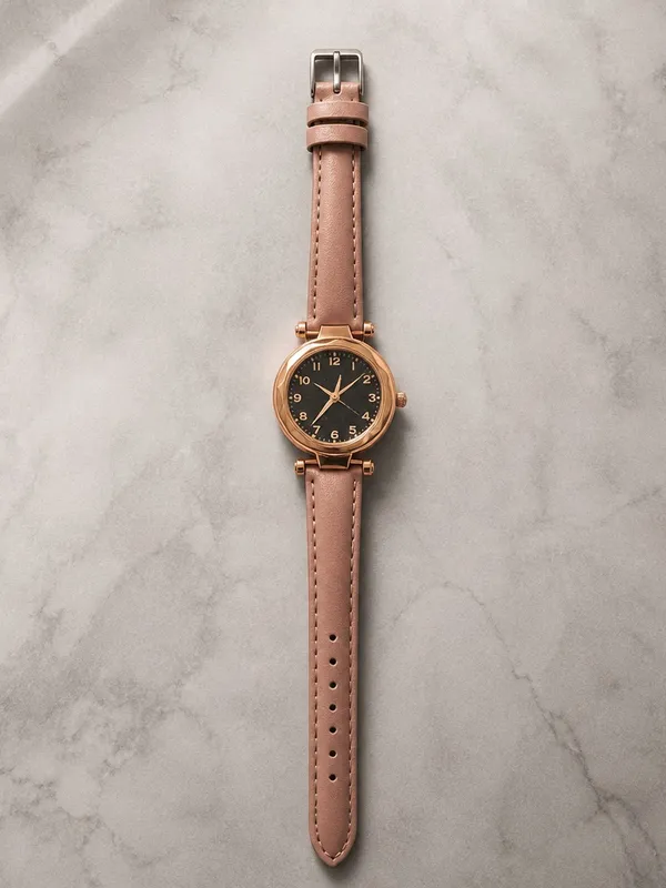 Women's Rose Gold Case Pink Leather Strap Watch Adjustable Band - Image 6