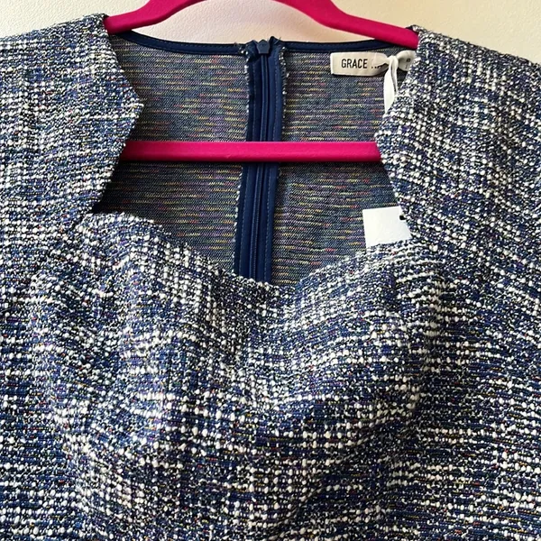 🆕 Grace Karin | Cap Sleeve Tweed Pencil Dress Blue White Small NWT - Image 7