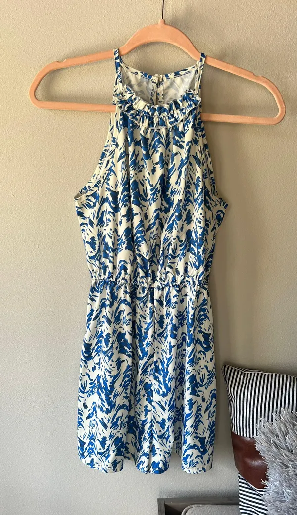 Blue Allover Print Halter Neck Romper Size Small/4 - Image 7