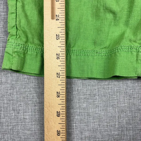 WORN Linen Blend Capri Pants Womens 4 Green Twill Cuffed Pockets Lightweight - Image 6
