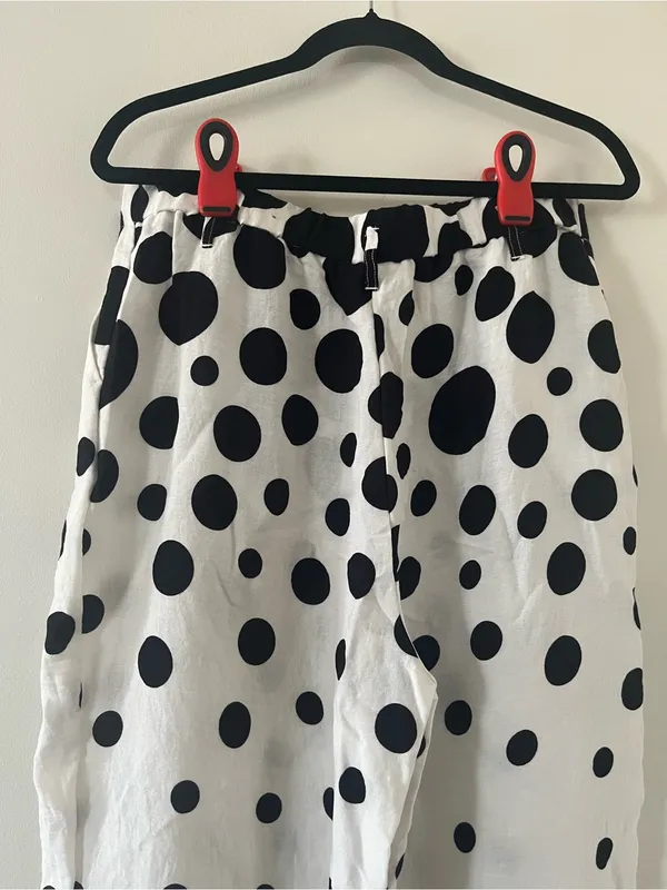 Chico's Black White Polka Dot Wide Leg Pants Medium Resort Coastal Office Summer - Image 6