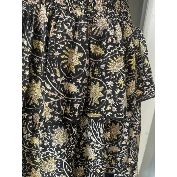 Muche et Muchette Black Gold Floral Smocked High-Low Tiered Ruffle Maxi Dress‎ - Image 5