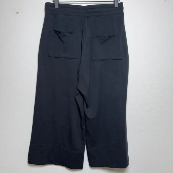 Quince Women SuperSoft Fleece Wide Leg Pants M Black Cropped Casual Pull‎ On - Image 3