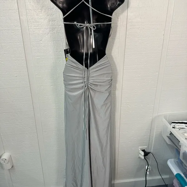 La Femme Silver Spaghetti Strap Backless Dress Size 2 NWT - Image 7