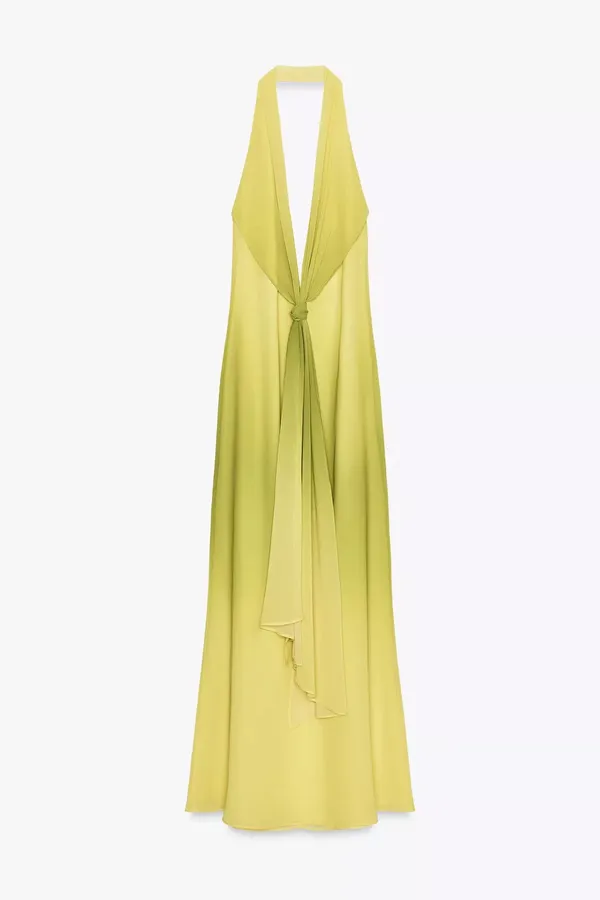 Zara elegant Yellow lime green Halter maxi dress evening wedding party - Image 11