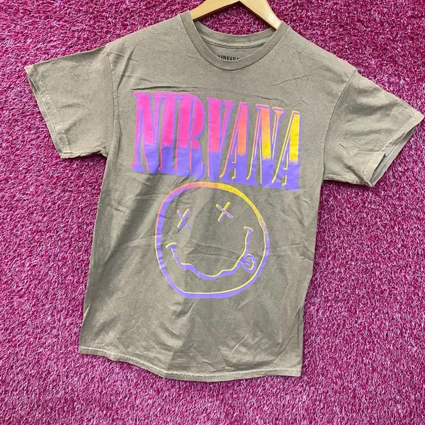 Nirvana Nevermind Dead Smiley Beige Sunset Smiley T-Shirt Medium - Image 3