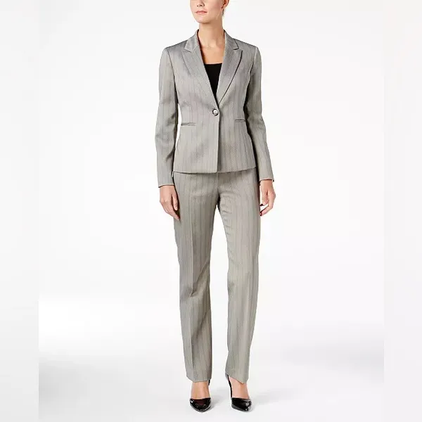 Le Suit New With Tags Women’s Latte Tan Pinstripe Blazer and Pants Suit Set - Image 3