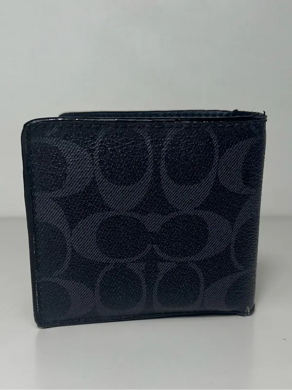 Coach Men's Signature Leather Black & Charcoal Bifold Wallet W/ Coin Pocket - Image 4
