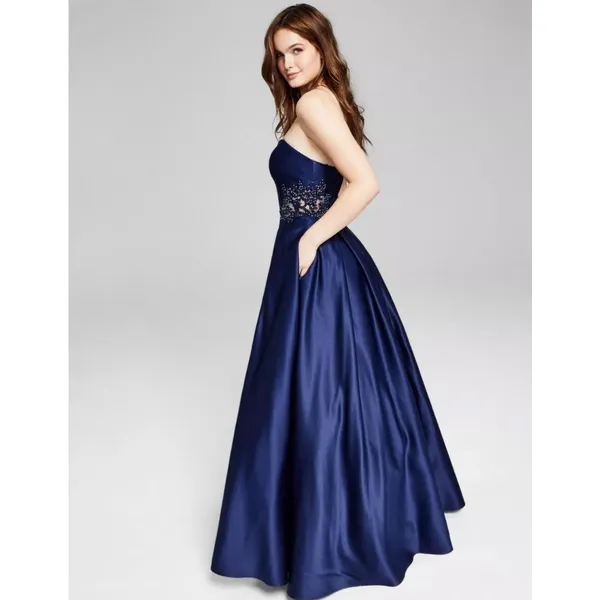 Blondie Nites Womens Juniors Blue Sweetheart Neck Evening Gown Pockets Size 3 - Image 2