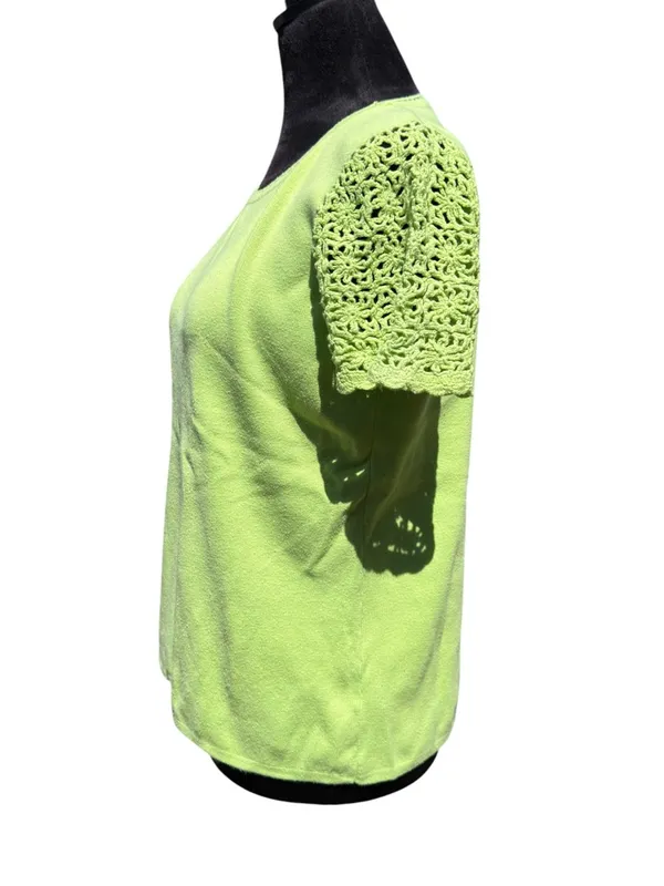 Designers Originals Lime Green Crochet Sleeve Knit Top Large‎ Cottagecore Boho - Image 8