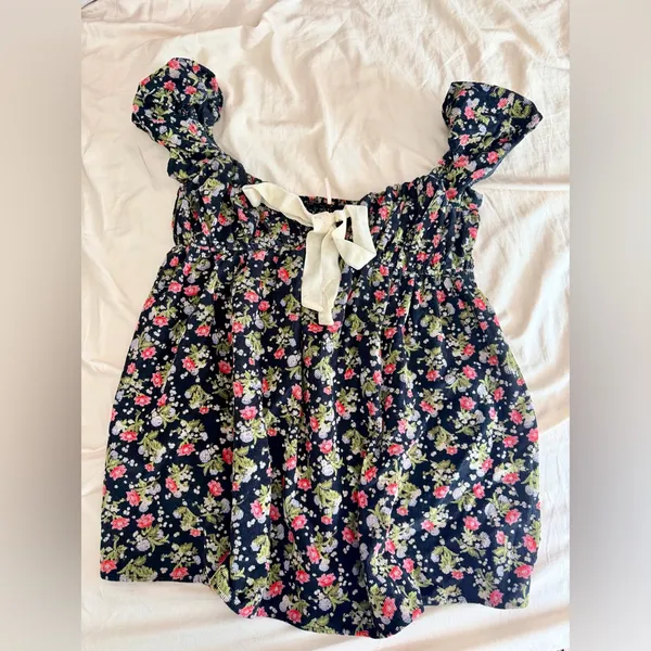 Free people Gaia floral black corduroy tunic mini dress medium - Image 2