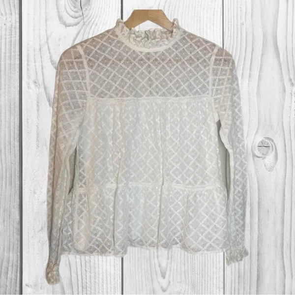 Sézane White Lace Peplum Long-Sleeve Top Lace Size 36 - Image 2